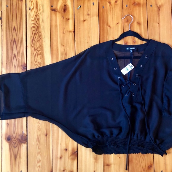 Express Dolman Sleeve Black Sheer Blouse - Picture 2 of 6